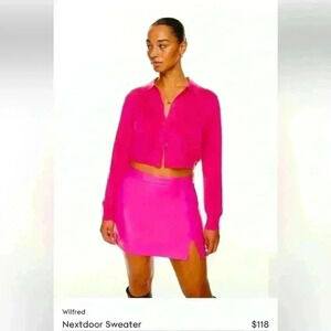 NWOT WILFRED ARITZIA  NEXTDOOR 100%MERINO WOOL SWEATER CARDIGAN SMALL PINK